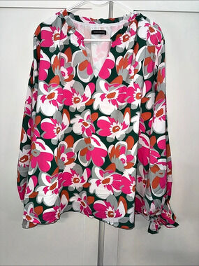 Mascomoda Floral Blouse in Pink & Green Size XXL Like New